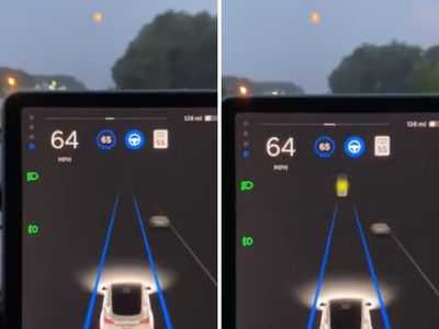 When a Tesla car autopilot system confuses a moon with the yellow traffic light